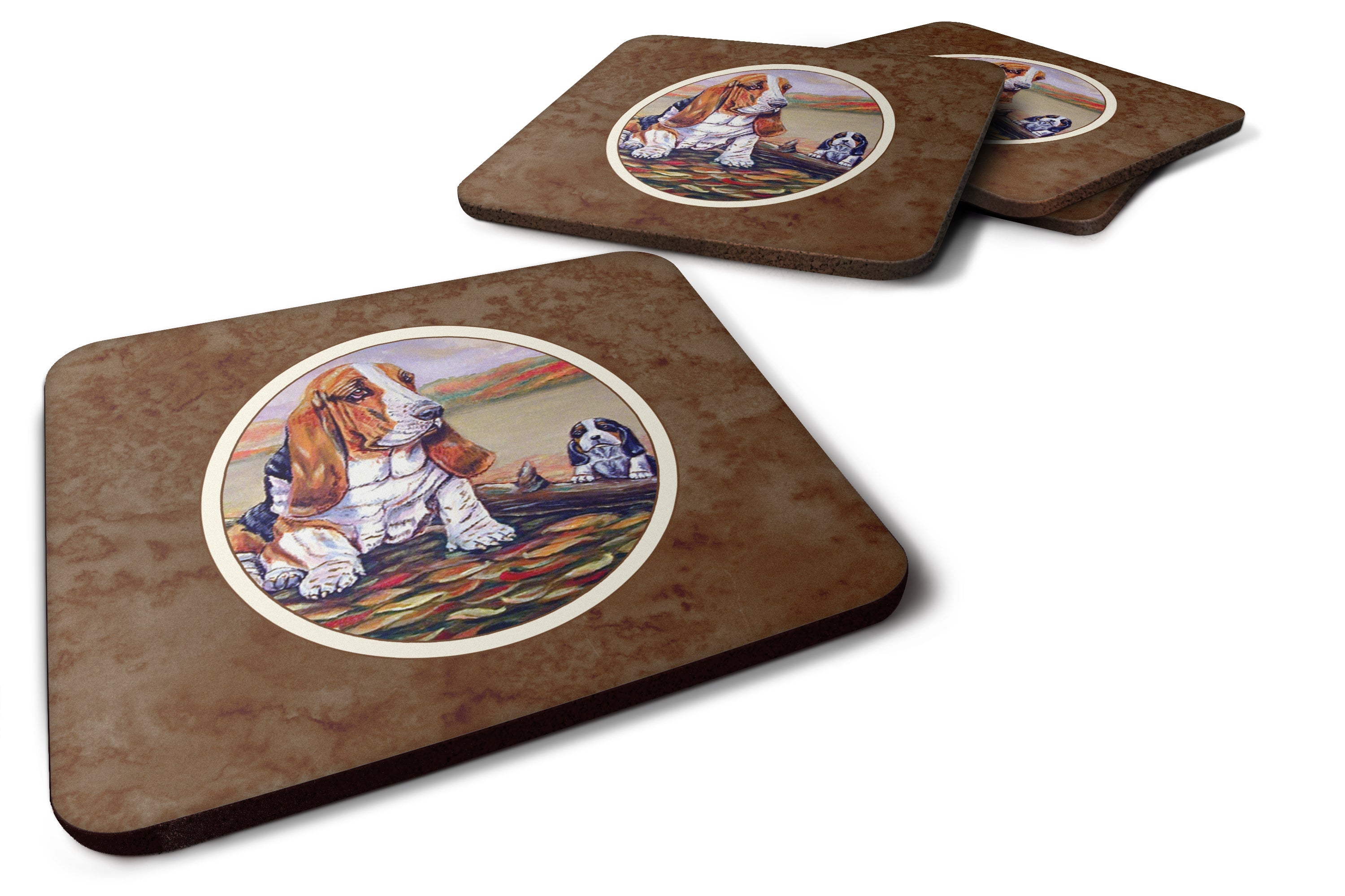 Basset Hound Foam Coasters Set of 4 Cup Coasters for Indoor Outdoor, Tabletop Protection, Anti Slip, Mouse pad Material