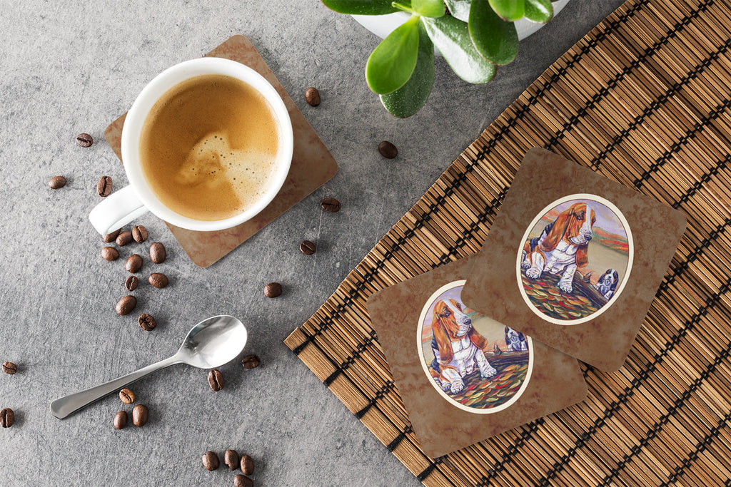 Basset Hound Foam Coasters Set of 4 Cup Coasters for Indoor Outdoor, Tabletop Protection, Anti Slip, Mouse pad Material