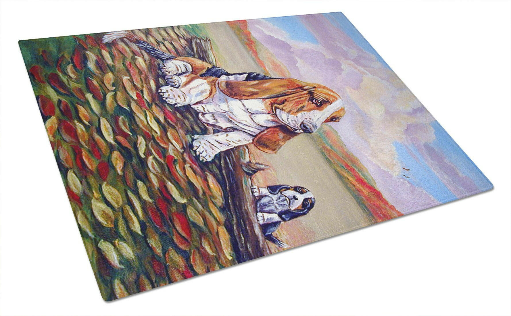 Basset Hound Cutting Board Tempered Glass Kitchen Cutting Surface, Heat Resistant Chopping, Non-Slip Feet, Food Prep & Serving