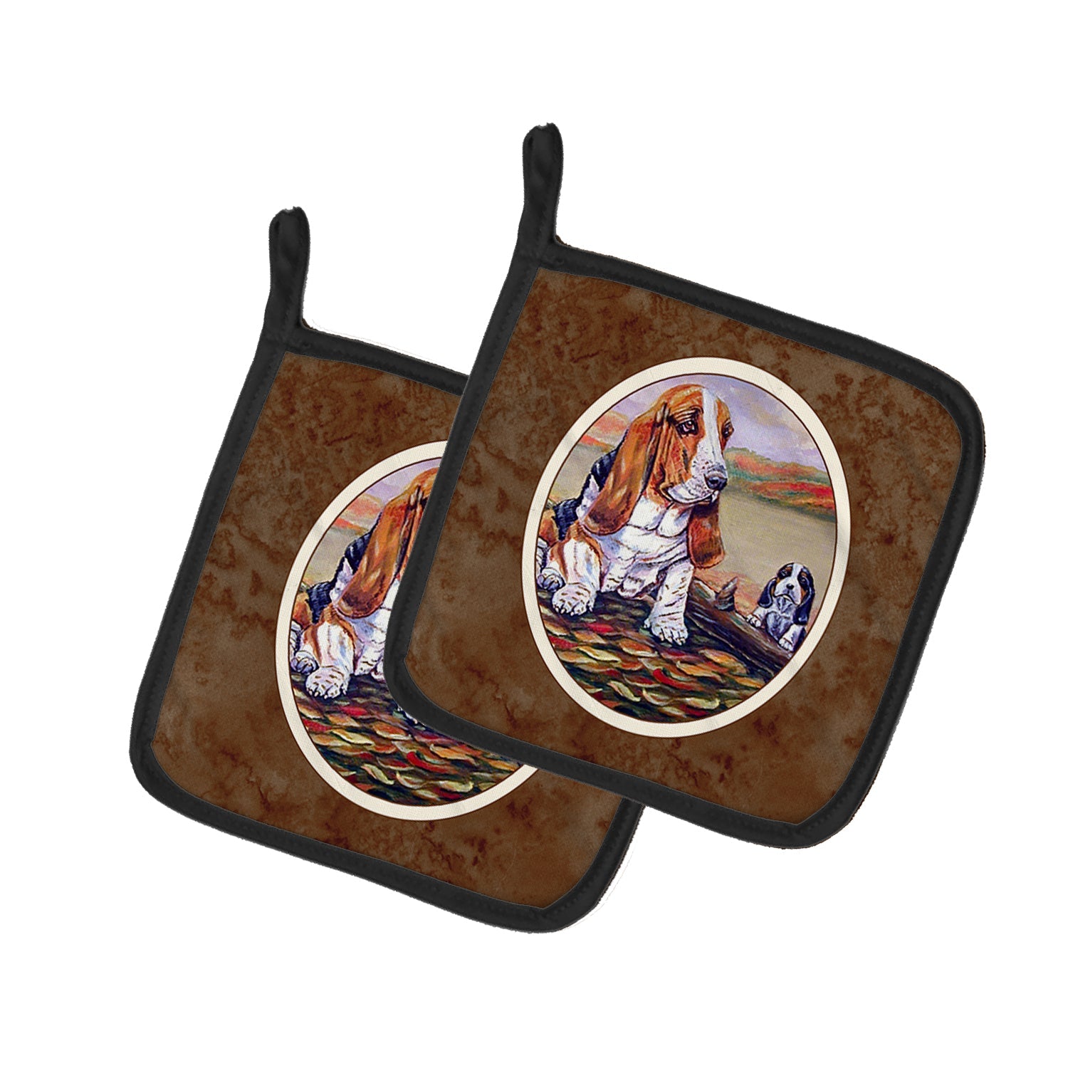 Basset Hound Pot Holder Set of 2 Heat Resistant Quilted Hot Pads 7.5 x 7.5 Inch, Insulated Kitchen Trivets for Cooking & Baking