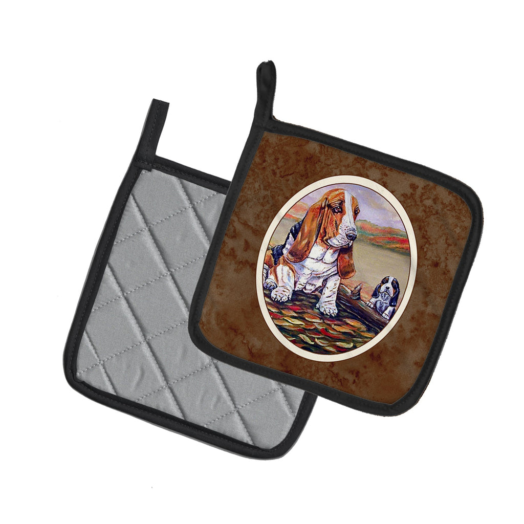 Basset Hound Pot Holder Set of 2 Heat Resistant Quilted Hot Pads 7.5 x 7.5 Inch, Insulated Kitchen Trivets for Cooking & Baking