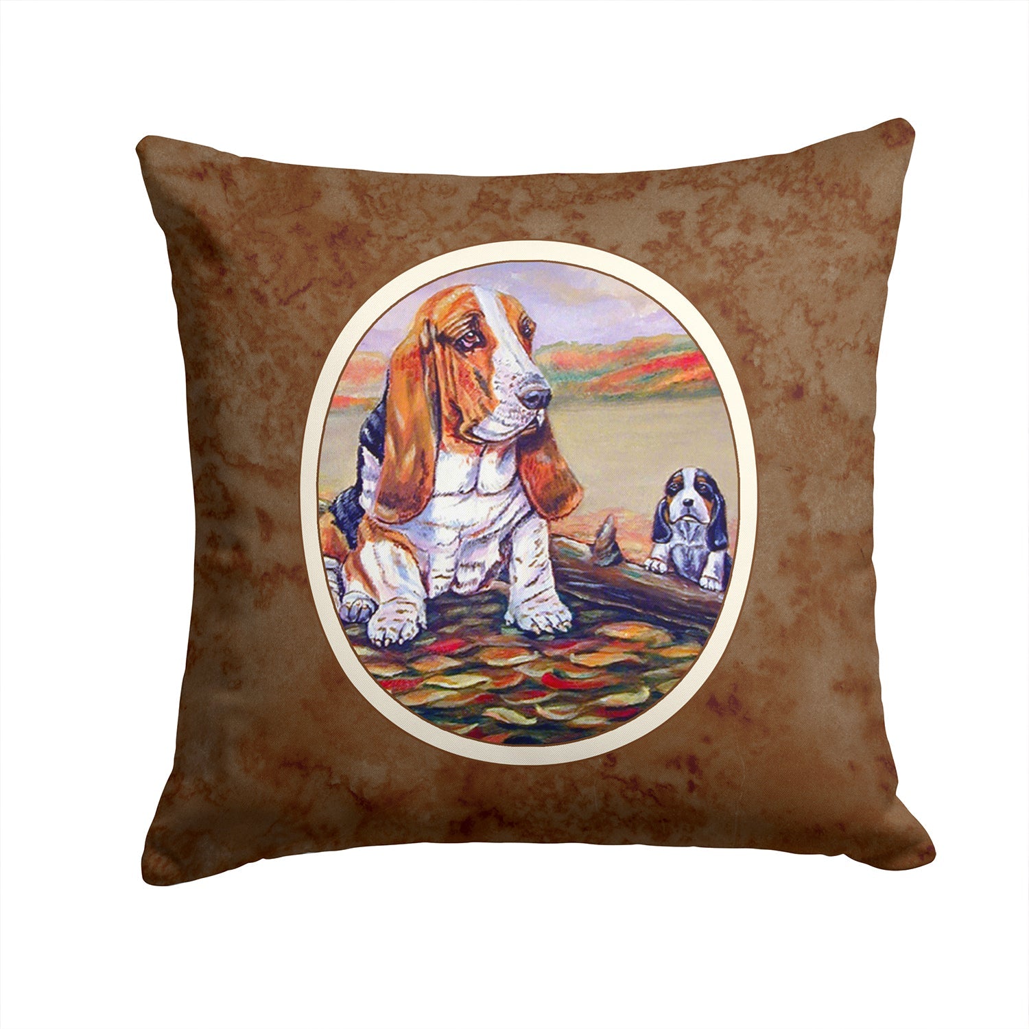 Basset Hound Decorative Throw Pillow 14x14 Indoor Outdoor Accent Cushion, Fabric Cover with Insert for Sofa, Bed, Porch & Living Room