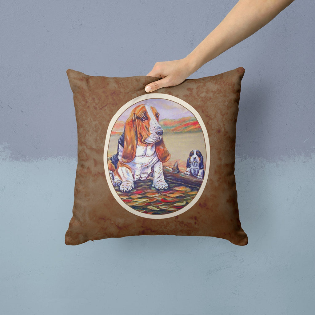Basset Hound Decorative Throw Pillow 14x14 Indoor Outdoor Accent Cushion, Fabric Cover with Insert for Sofa, Bed, Porch & Living Room
