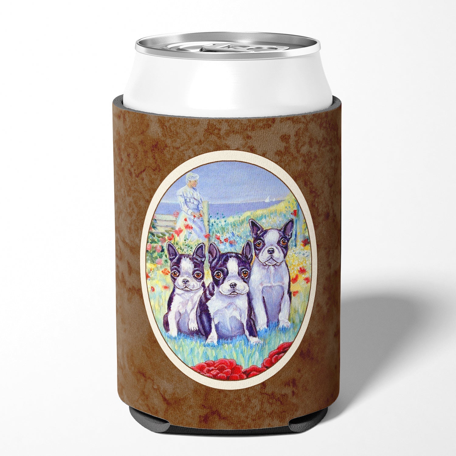 Boston Terrier Trio Can or Bottle Hugger Cooler Sleeve for Standard 12 oz Cans, Insulated Foam Beer & Soda Can Hugger Reusable