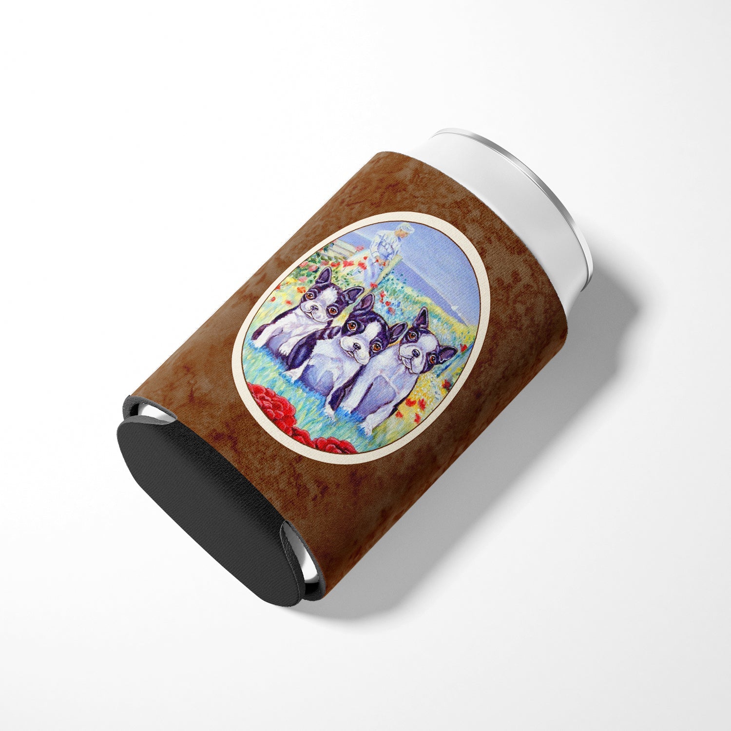 Boston Terrier Trio Can or Bottle Hugger Cooler Sleeve for Standard 12 oz Cans, Insulated Foam Beer & Soda Can Hugger Reusable