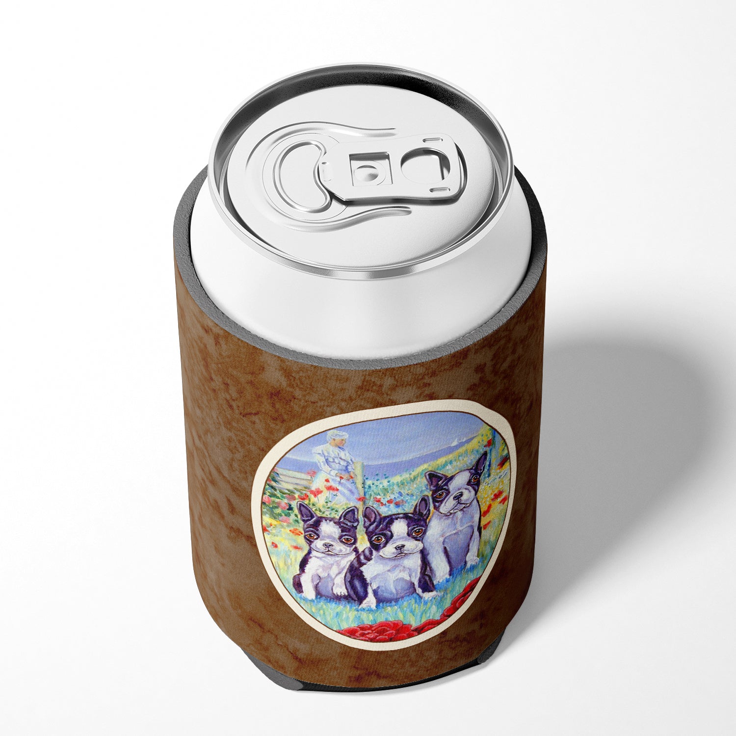Boston Terrier Trio Can or Bottle Hugger Cooler Sleeve for Standard 12 oz Cans, Insulated Foam Beer & Soda Can Hugger Reusable