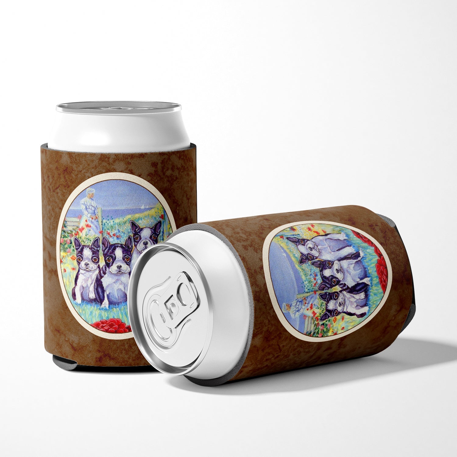 Boston Terrier Trio Can or Bottle Hugger Cooler Sleeve for Standard 12 oz Cans, Insulated Foam Beer & Soda Can Hugger Reusable