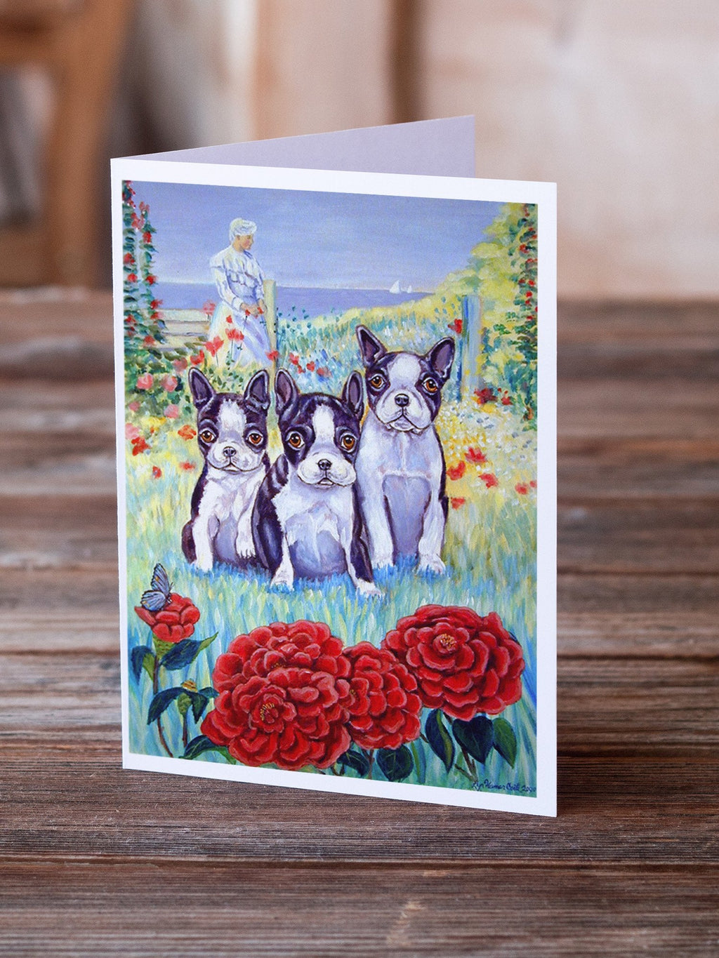 Boston Terrier Trio Greeting Cards Pack of 8 Blank Cards with Envelopes Whimsical A7 Size 5x7