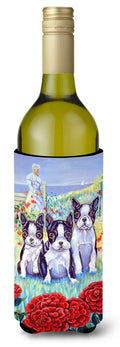 Boston Terrier Trio Wine Bottle Hugger Gift Sleeve for Standard 750 ml Bottles, Insulated Reusable Also Fits Mini Shot & Pint Bottles