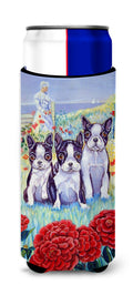 Boston Terrier Trio Slim Can Hugger , Insulated Foam Hugger for 12 oz Slim Cans, Beer Bottles & Water Bottles, Printed in USA