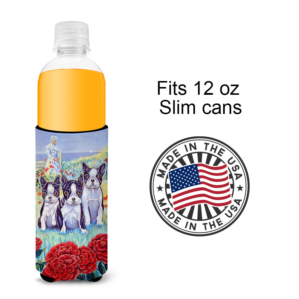 Boston Terrier Trio Slim Can Hugger , Insulated Foam Hugger for 12 oz Slim Cans, Beer Bottles & Water Bottles, Printed in USA