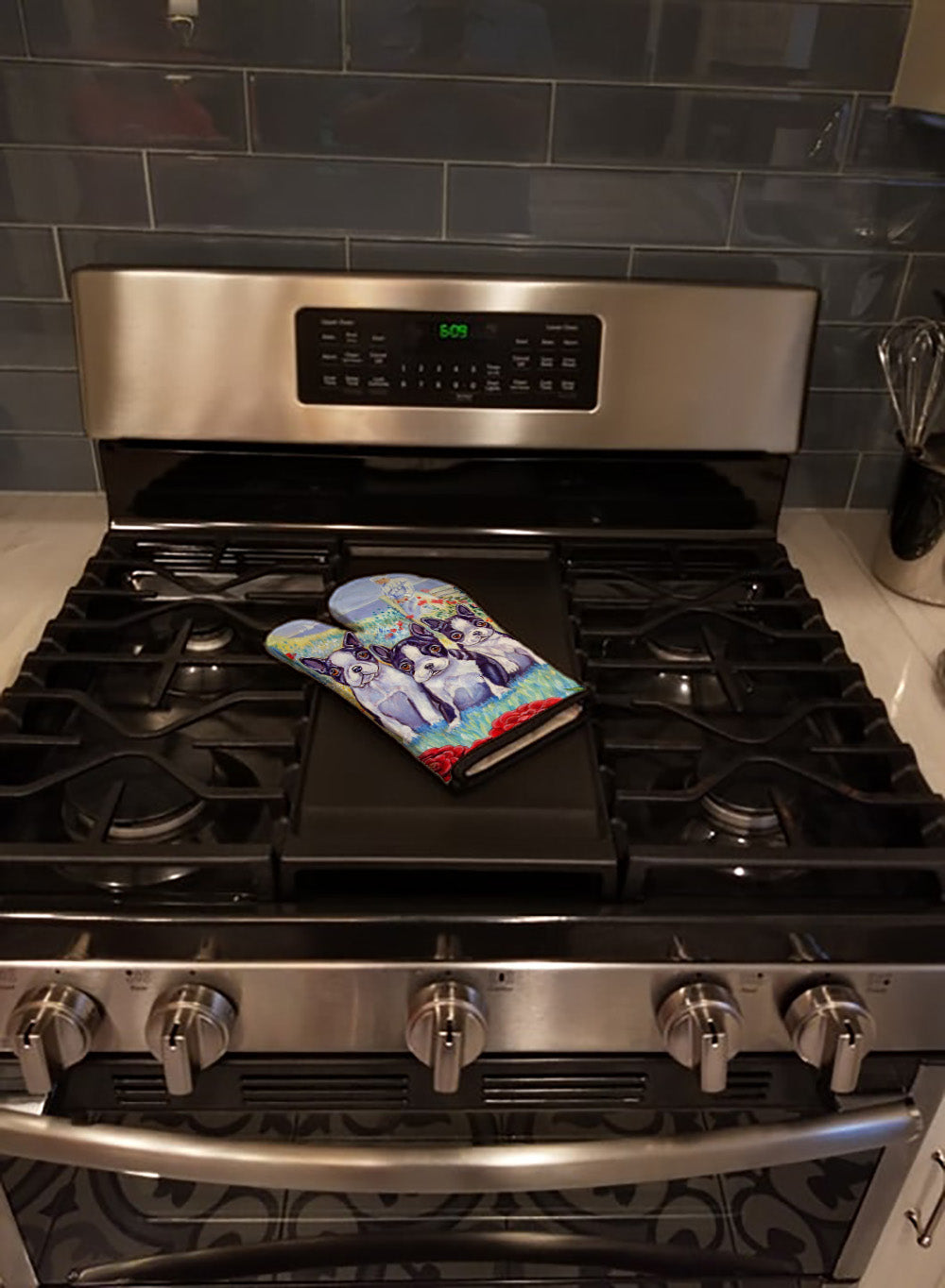 Boston Terrier Trio Oven Mitt Heat Resistant Thick Oven Mitt for Hot Pans and Oven, Kitchen Mitt Protect Hands, Cooking Baking Glove