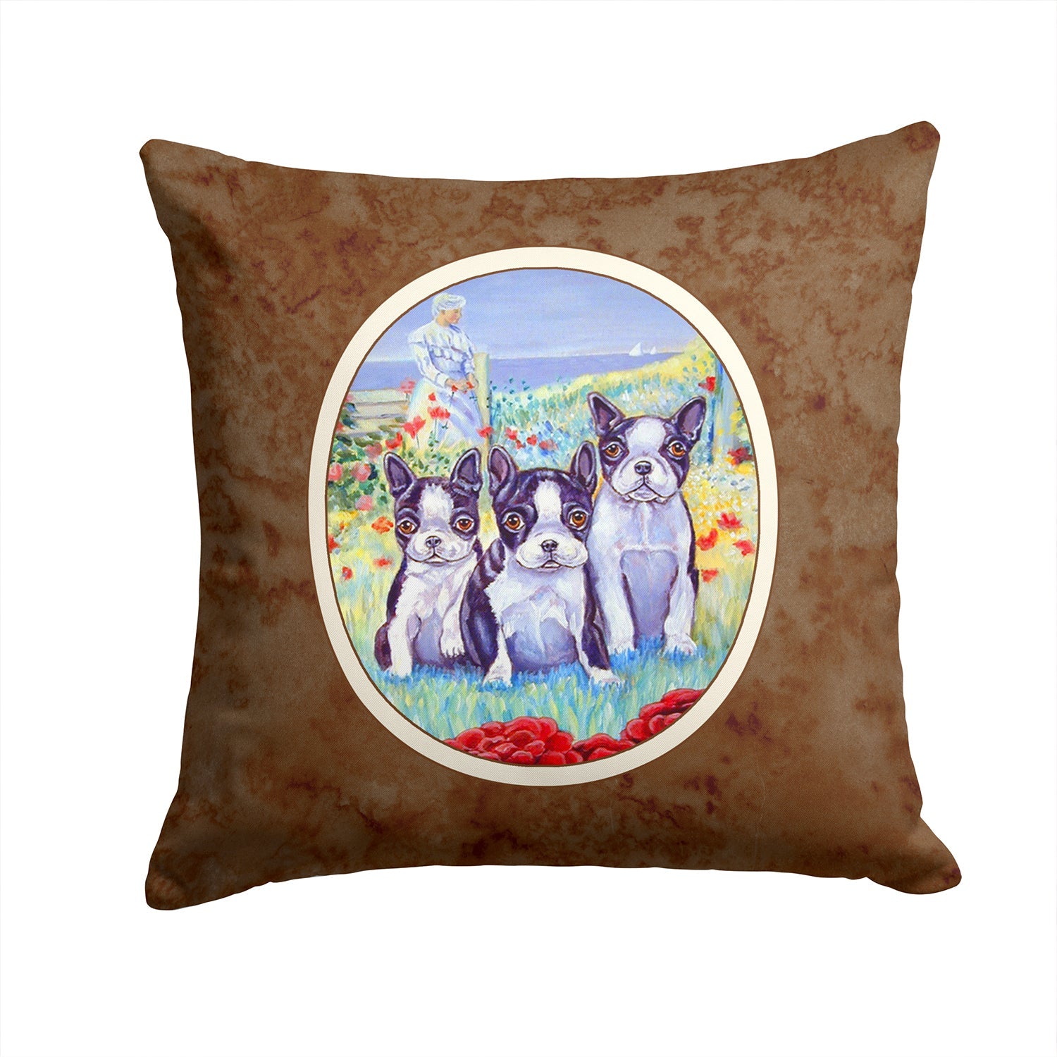 Boston Terrier Trio Decorative Throw Pillow 14x14 Indoor Outdoor Accent Cushion, Fabric Cover with Insert for Sofa, Bed, Porch & Living Room