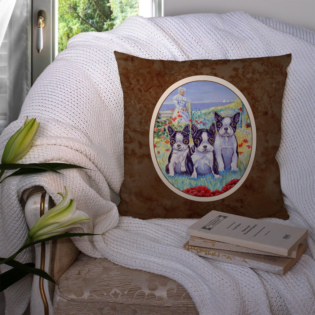 Boston Terrier Trio Decorative Throw Pillow 14x14 Indoor Outdoor Accent Cushion, Fabric Cover with Insert for Sofa, Bed, Porch & Living Room