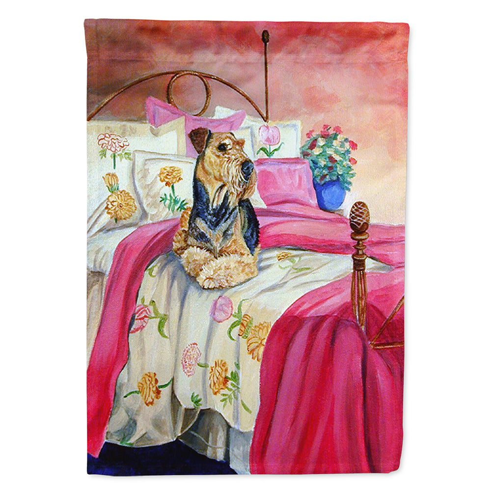 Airedale Waiting on Mom House Flag 28x40 Porch Sleeve Pole Decorative Outside Yard Banner Artwork Wall Hanging, Polyester