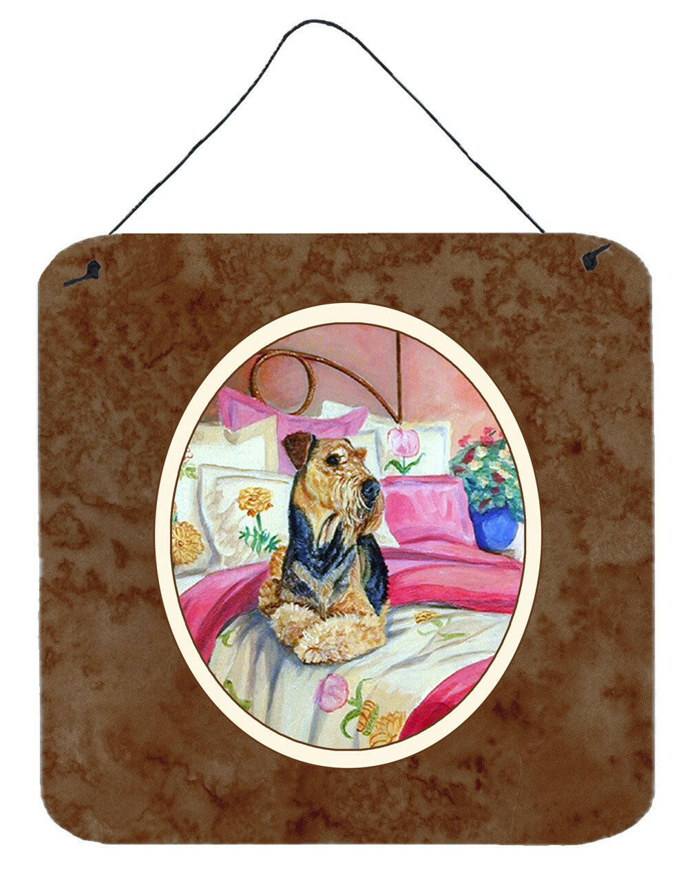 Airedale Waiting on Mom Wall or Door Hanging Prints Aluminum Metal Sign Kitchen Wall Bar Bathroom Plaque Home Decor, 6x6, Multicolor