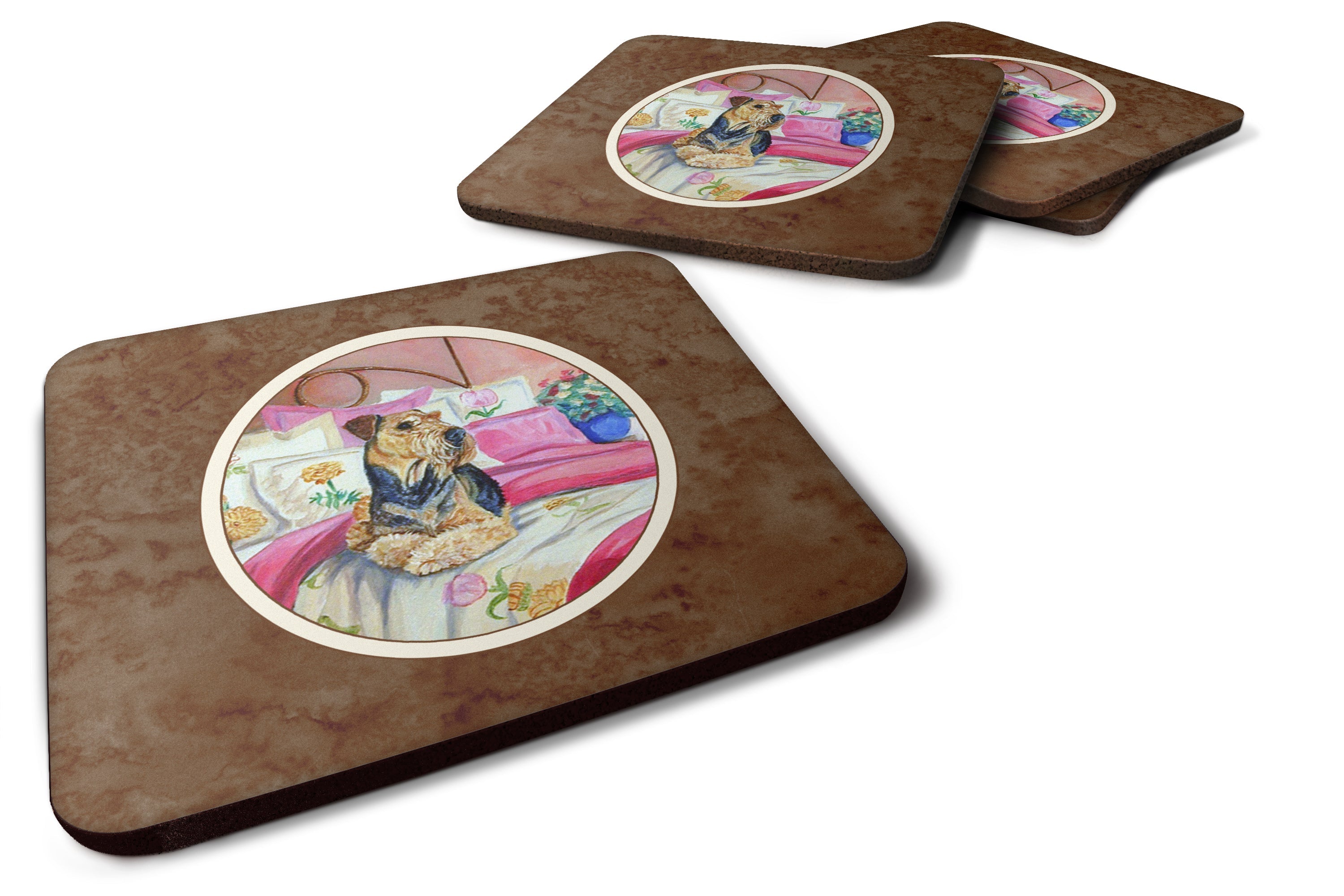 Airedale Waiting on Mom Foam Coasters Set of 4 Cup Coasters for Indoor Outdoor, Tabletop Protection, Anti Slip, Mouse pad Material