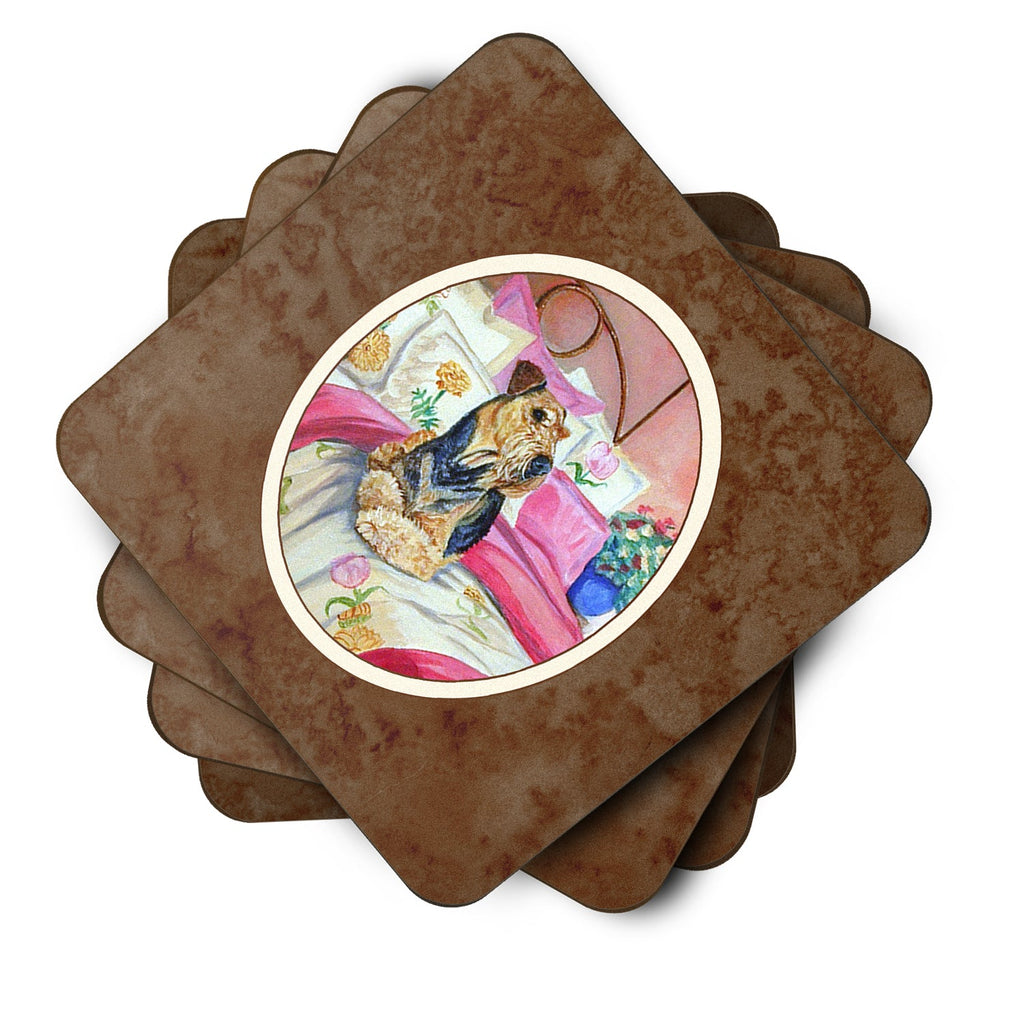 Airedale Waiting on Mom Foam Coasters Set of 4 Cup Coasters for Indoor Outdoor, Tabletop Protection, Anti Slip, Mouse pad Material