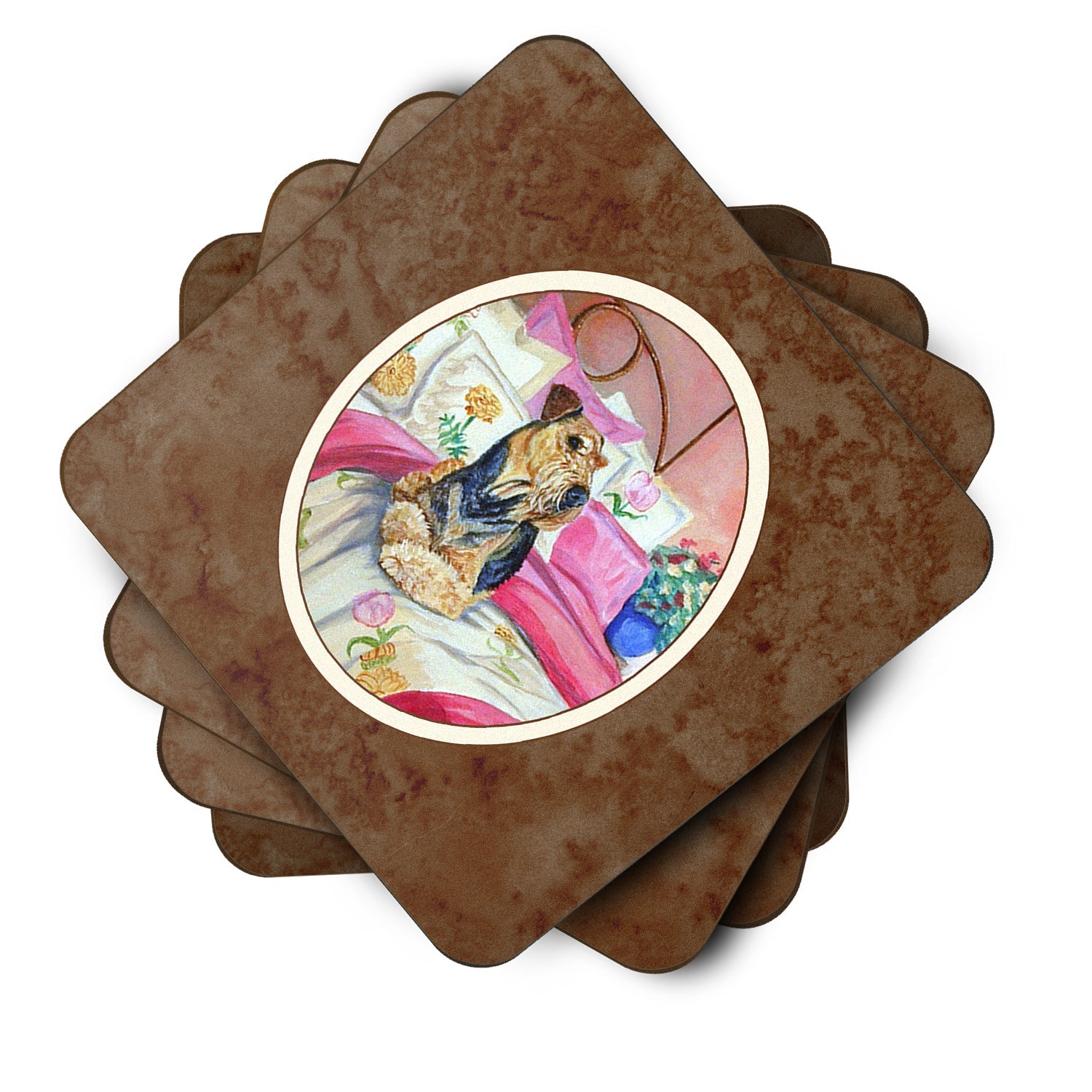 Airedale Waiting on Mom Foam Coasters Set of 4 Cup Coasters for Indoor Outdoor, Tabletop Protection, Anti Slip, Mouse pad Material