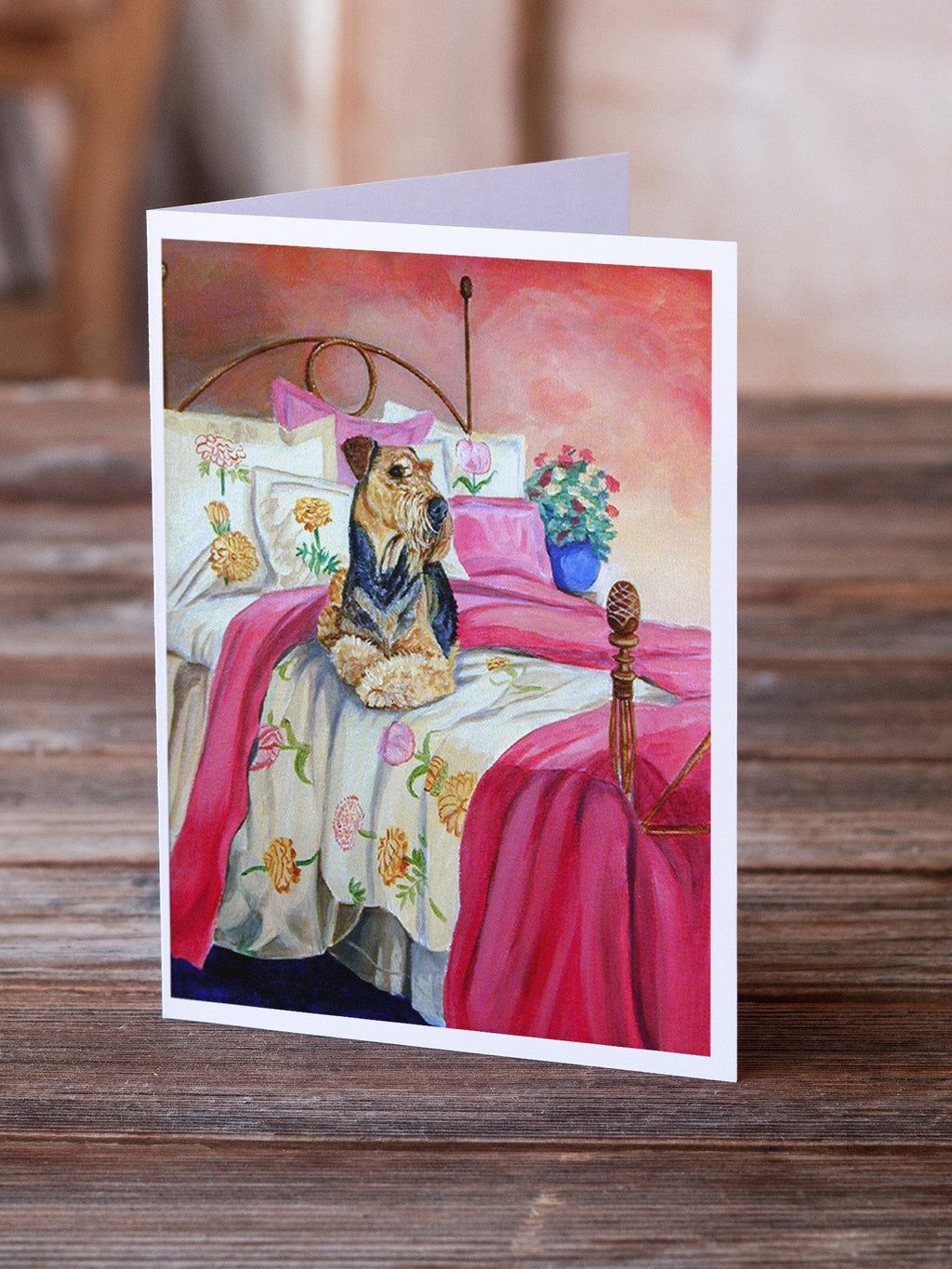 Airedale Waiting on Mom Greeting Cards Pack of 8 Blank Cards with Envelopes Whimsical A7 Size 5x7