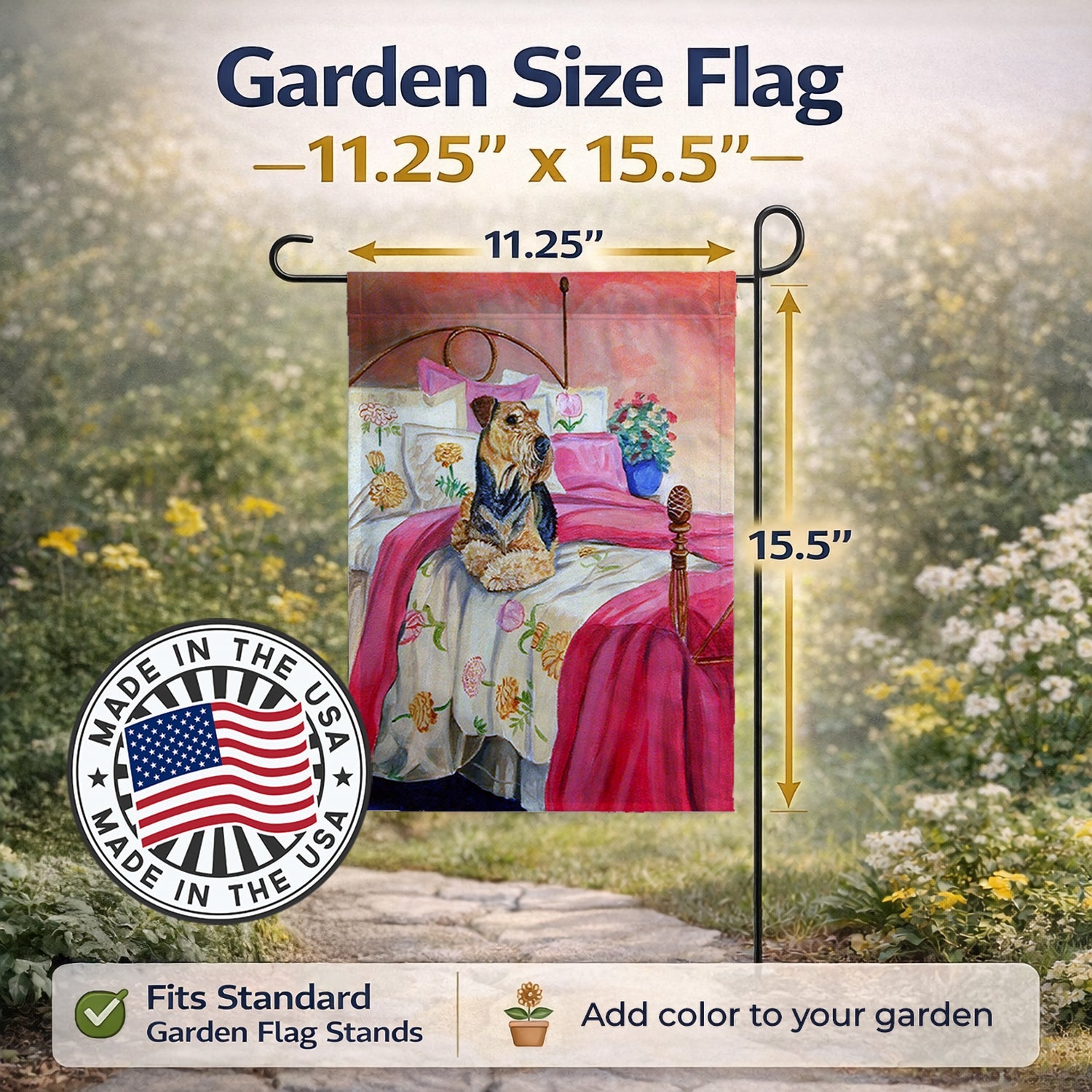 Airedale Waiting on Mom Garden Flag Mailbox Decorative Yard Banner Outside Patio Artwork for Flower Beds, Garden Size, Multicolor