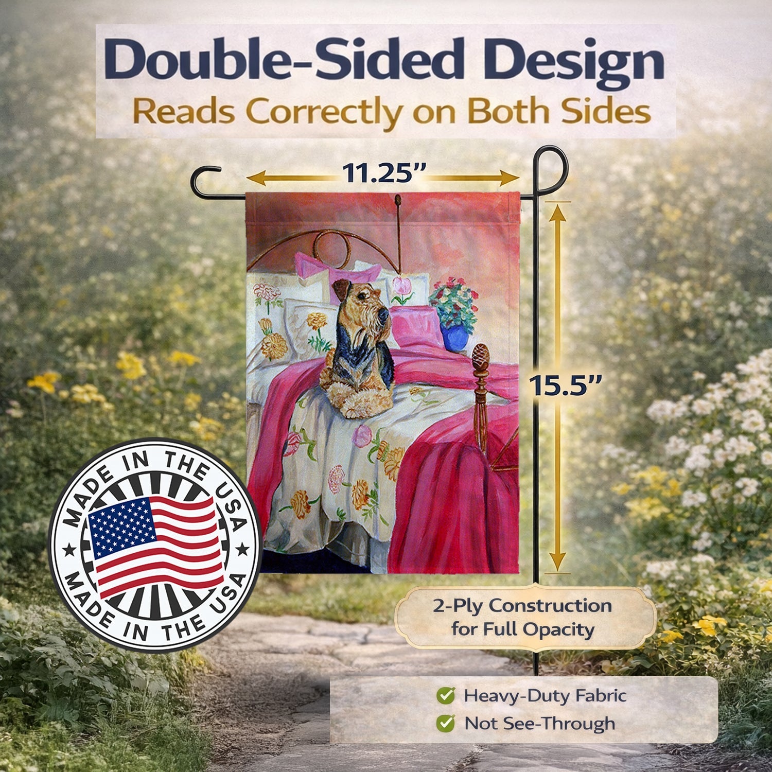 Airedale Waiting on Mom Garden Flag Mailbox Decorative Yard Banner Outside Patio Artwork for Flower Beds, Garden Size, Multicolor