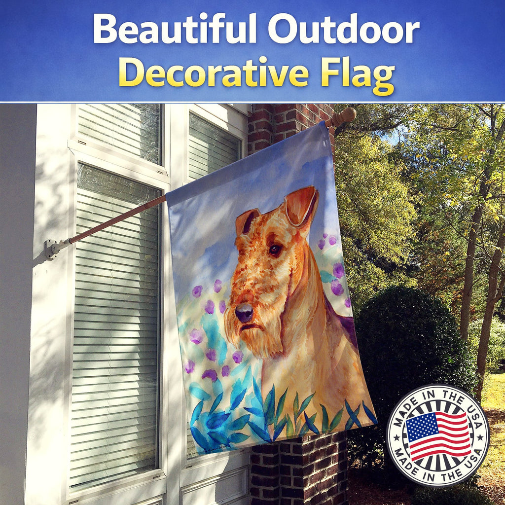 Airedale Terrier in Flowers House Flag 28x40 Porch Sleeve Pole Decorative Outside Yard Banner Artwork Wall Hanging, Polyester