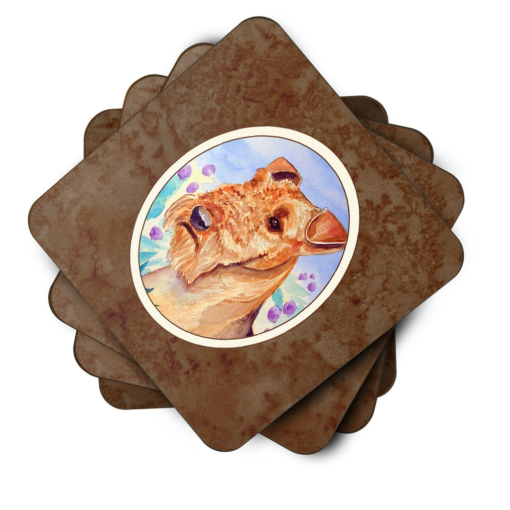 Airedale Terrier in Flowers Foam Coasters Set of 4 Cup Coasters for Indoor Outdoor, Tabletop Protection, Anti Slip, Mouse pad Material