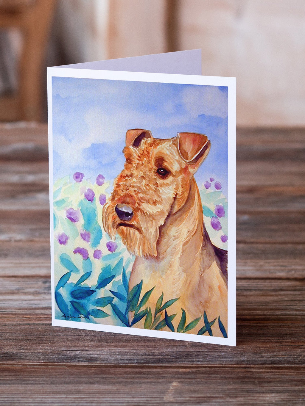 Airedale Terrier in Flowers Greeting Cards Pack of 8 Blank Cards with Envelopes Whimsical A7 Size 5x7
