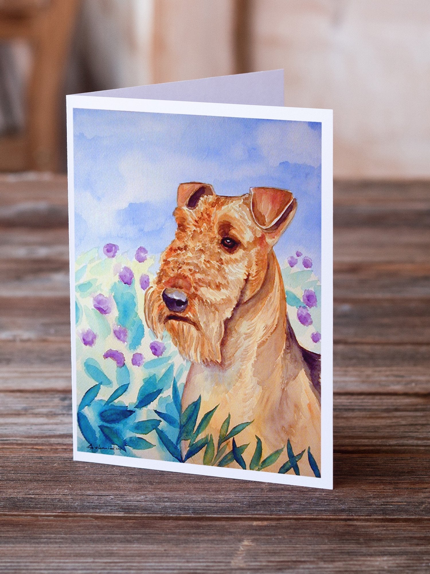 Airedale Terrier in Flowers Greeting Cards Pack of 8 Blank Cards with Envelopes Whimsical A7 Size 5x7