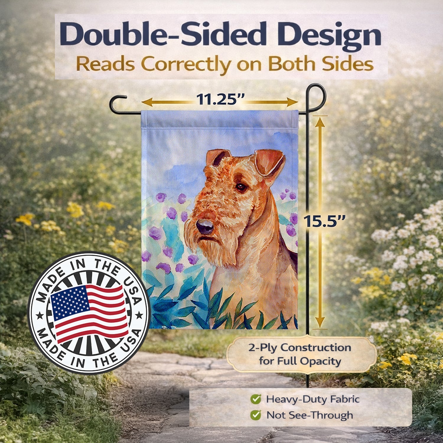 Airedale Terrier in Flowers Garden Flag Mailbox Decorative Yard Banner Outside Patio Artwork for Flower Beds, Garden Size, Multicolor