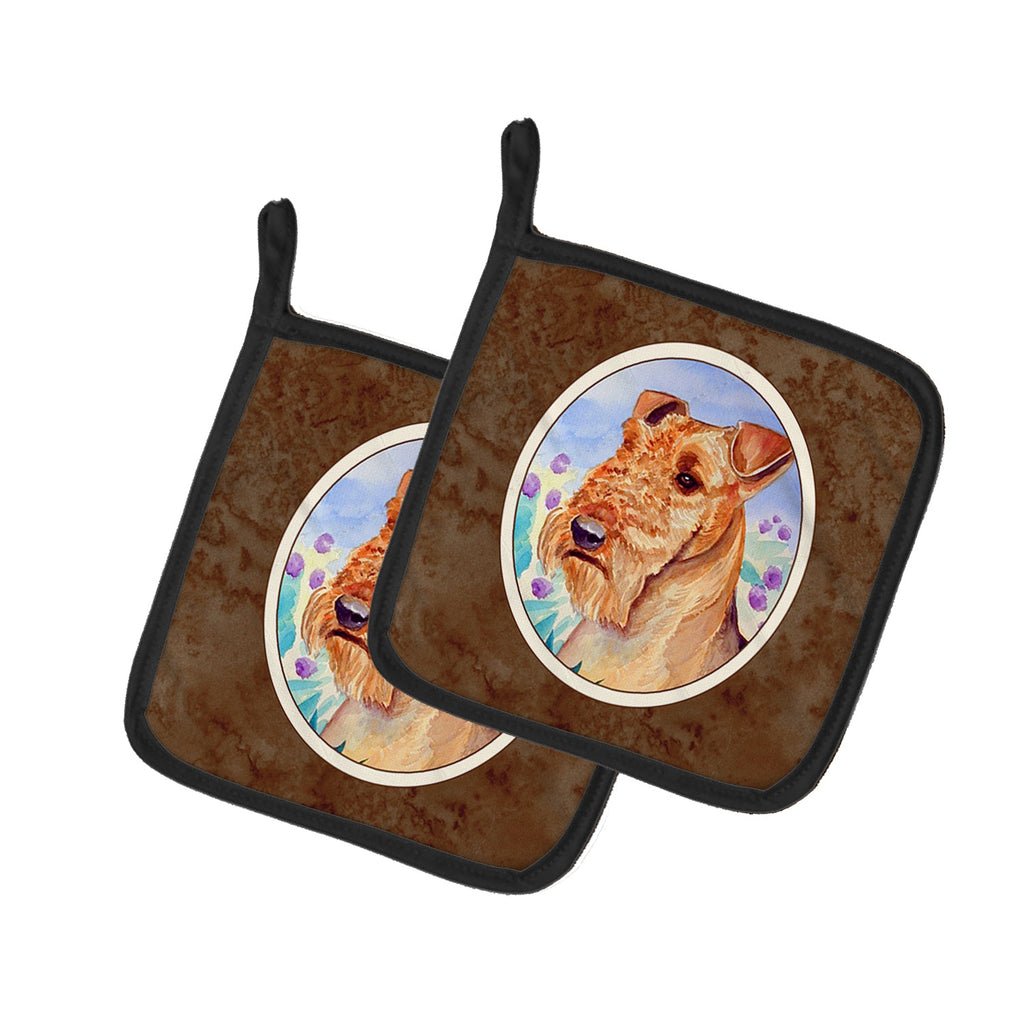 Airedale Terrier in Flowers Pot Holder Set of 2 Heat Resistant Quilted Hot Pads 7.5 x 7.5 Inch, Insulated Kitchen Trivets for Cooking & Baking