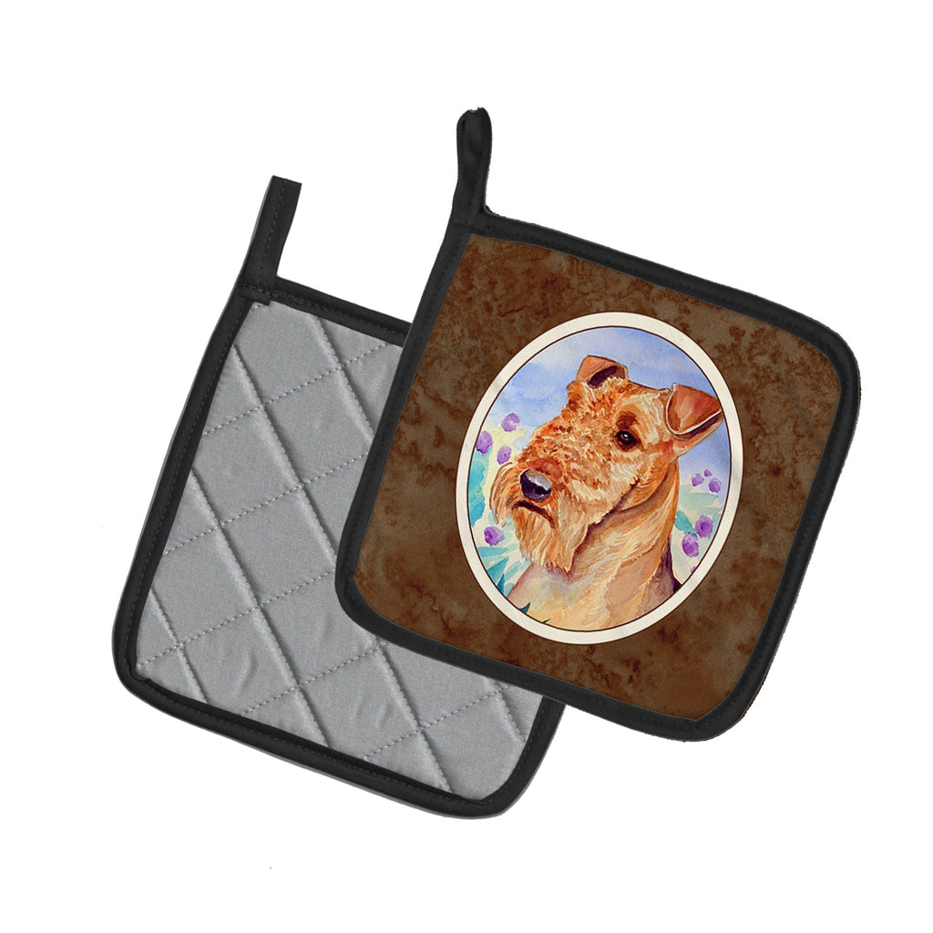 Airedale Terrier in Flowers Pot Holder Set of 2 Heat Resistant Quilted Hot Pads 7.5 x 7.5 Inch, Insulated Kitchen Trivets for Cooking & Baking