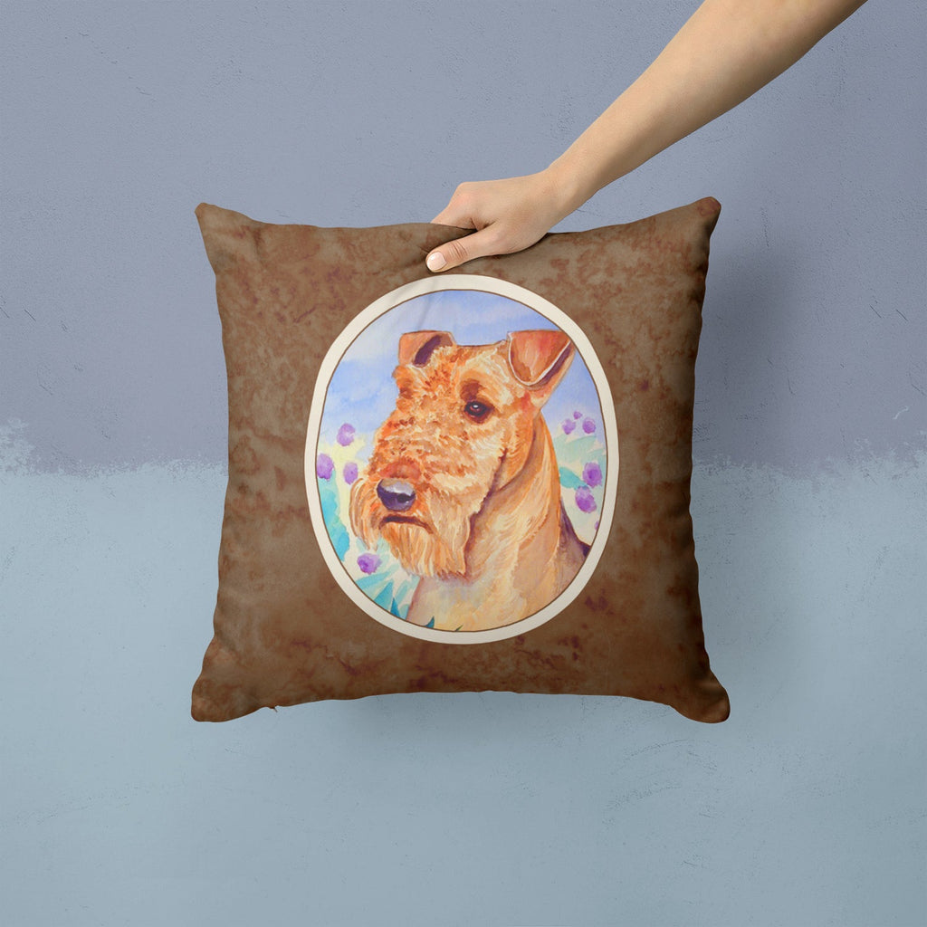 Airedale Terrier in Flowers Decorative Throw Pillow 14x14 Indoor Outdoor Accent Cushion, Fabric Cover with Insert for Sofa, Bed, Porch & Living Room