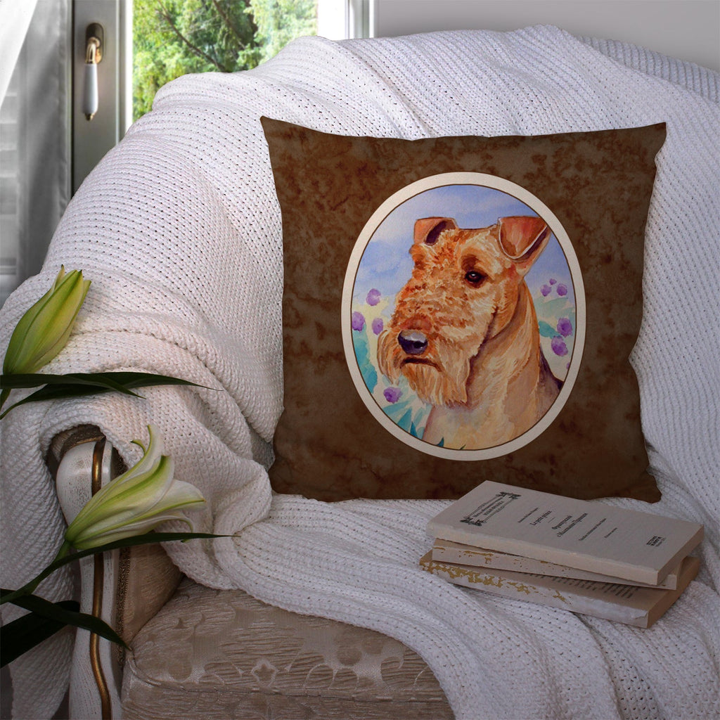 Airedale Terrier in Flowers Decorative Throw Pillow 14x14 Indoor Outdoor Accent Cushion, Fabric Cover with Insert for Sofa, Bed, Porch & Living Room