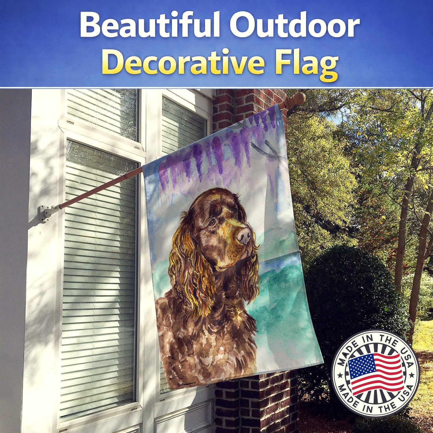 American Water Spaniel House Flag 28x40 Porch Sleeve Pole Decorative Outside Yard Banner Artwork Wall Hanging, Polyester