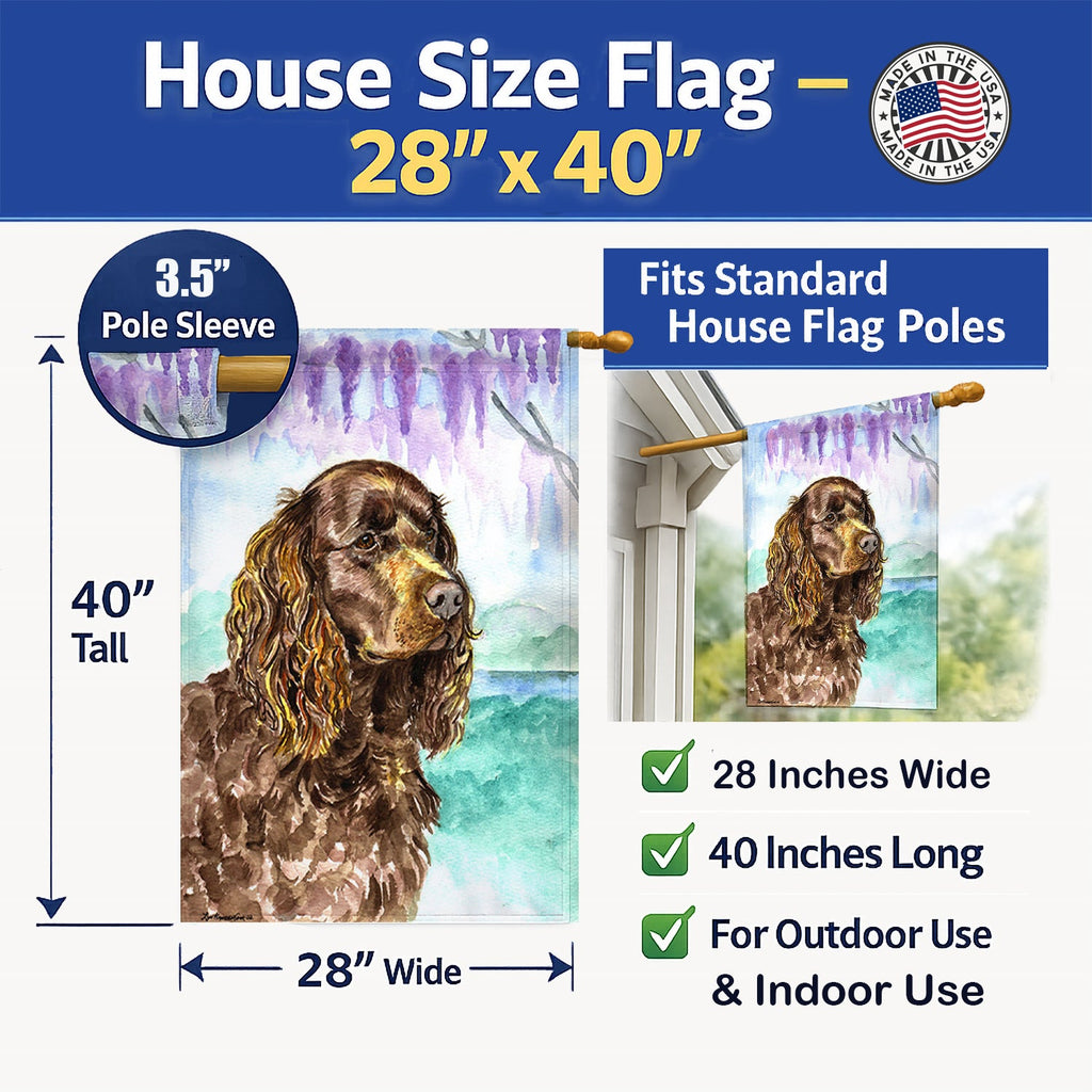 American Water Spaniel House Flag 28x40 Porch Sleeve Pole Decorative Outside Yard Banner Artwork Wall Hanging, Polyester
