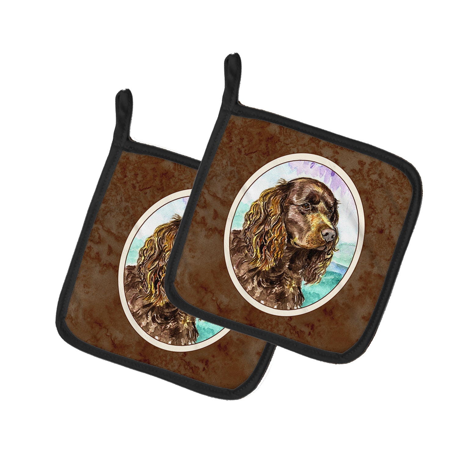 American Water Spaniel Pot Holder Set of 2 Heat Resistant Quilted Hot Pads 7.5 x 7.5 Inch, Insulated Kitchen Trivets for Cooking & Baking