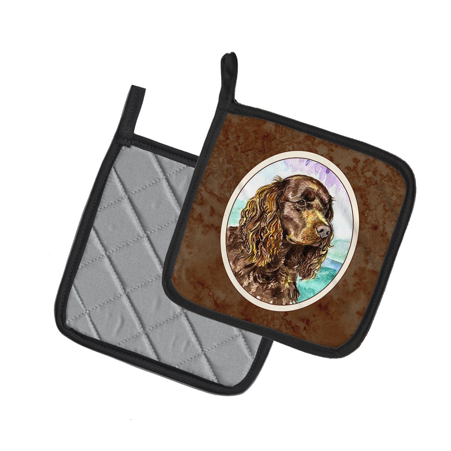 American Water Spaniel Pot Holder Set of 2 Heat Resistant Quilted Hot Pads 7.5 x 7.5 Inch, Insulated Kitchen Trivets for Cooking & Baking