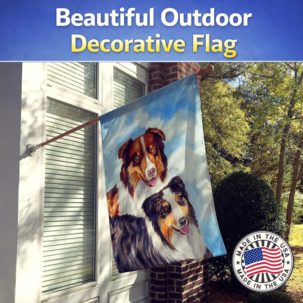 Australian Shepherd What a pair House Flag 28x40 Porch Sleeve Pole Decorative Outside Yard Banner Artwork Wall Hanging, Polyester