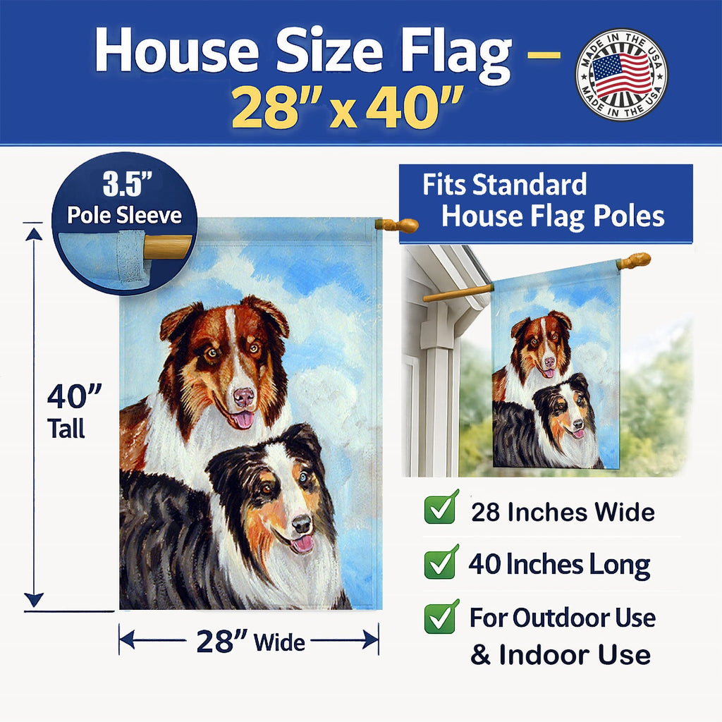 Australian Shepherd What a pair House Flag 28x40 Porch Sleeve Pole Decorative Outside Yard Banner Artwork Wall Hanging, Polyester