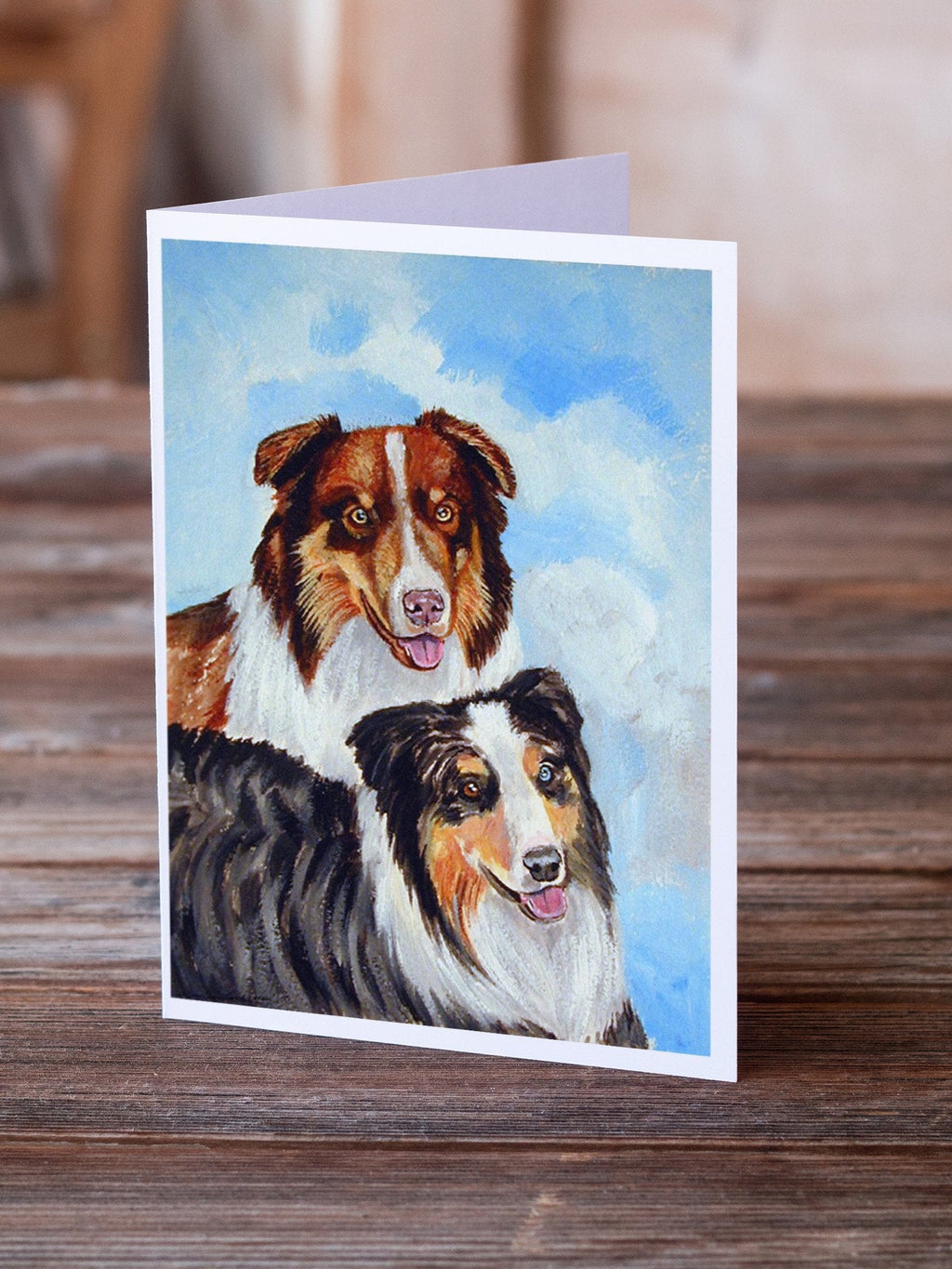 Australian Shepherd What a pair Greeting Cards Pack of 8 Blank Cards with Envelopes Whimsical A7 Size 5x7