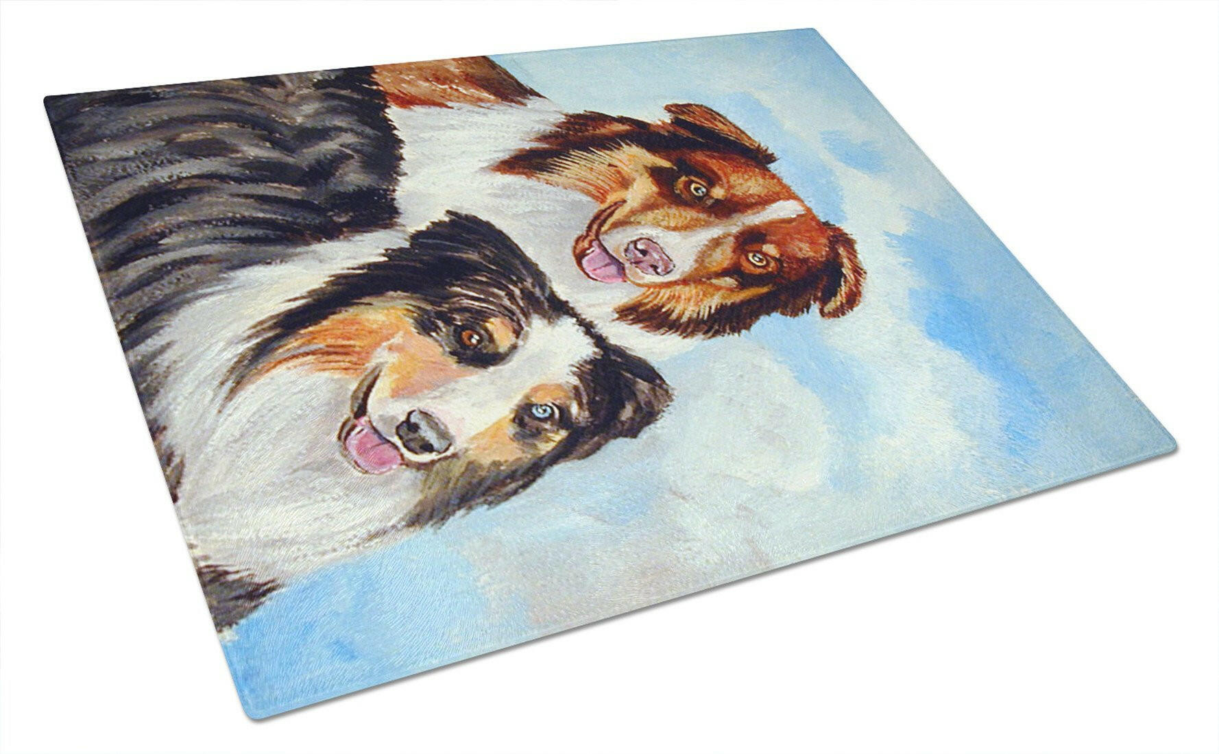 Australian Shepherd What a pair Cutting Board Tempered Glass Kitchen Cutting Surface, Heat Resistant Chopping, Non-Slip Feet, Food Prep & Serving