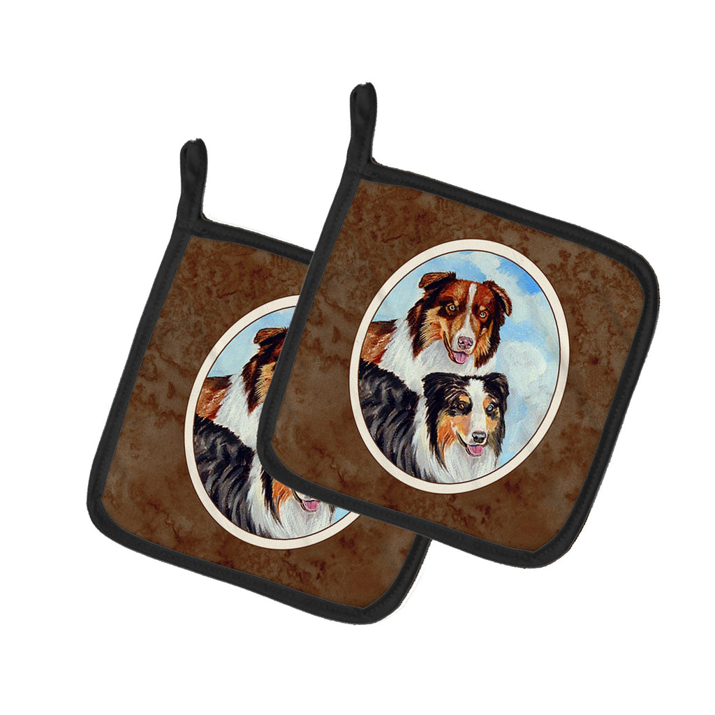 Australian Shepherd What a pair Pot Holder Set of 2 Heat Resistant Quilted Hot Pads 7.5 x 7.5 Inch, Insulated Kitchen Trivets for Cooking & Baking