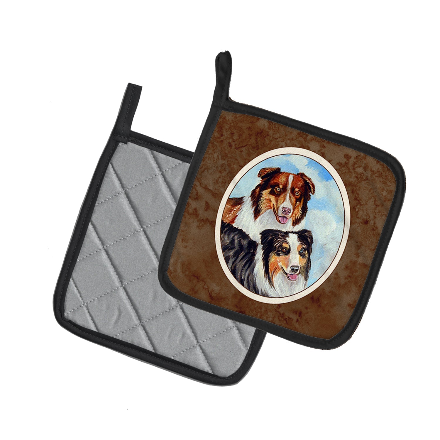 Australian Shepherd What a pair Pot Holder Set of 2 Heat Resistant Quilted Hot Pads 7.5 x 7.5 Inch, Insulated Kitchen Trivets for Cooking & Baking