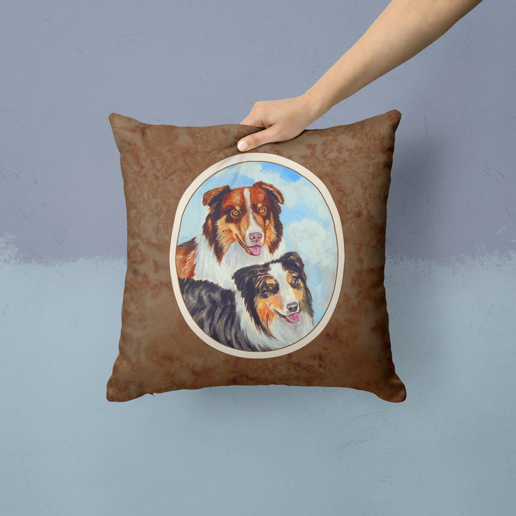 Australian Shepherd What a pair Decorative Throw Pillow 14x14 Indoor Outdoor Accent Cushion, Fabric Cover with Insert for Sofa, Bed, Porch & Living Room