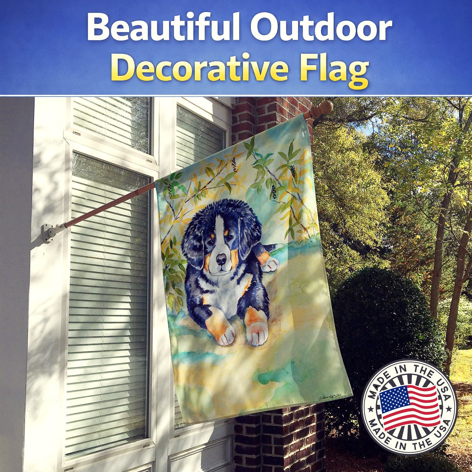 Bernese Mountain Dog Puppy House Flag 28x40 Porch Sleeve Pole Decorative Outside Yard Banner Artwork Wall Hanging, Polyester