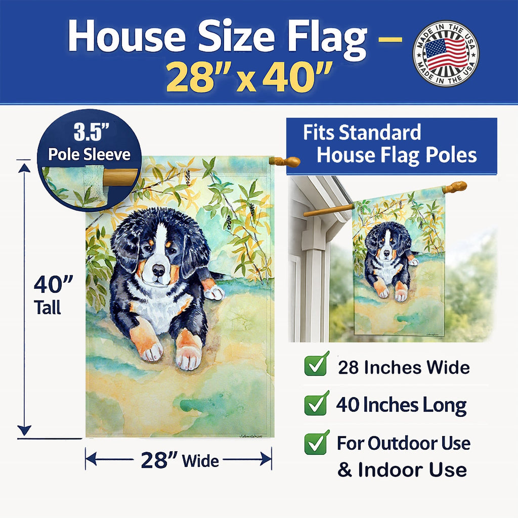 Bernese Mountain Dog Puppy House Flag 28x40 Porch Sleeve Pole Decorative Outside Yard Banner Artwork Wall Hanging, Polyester