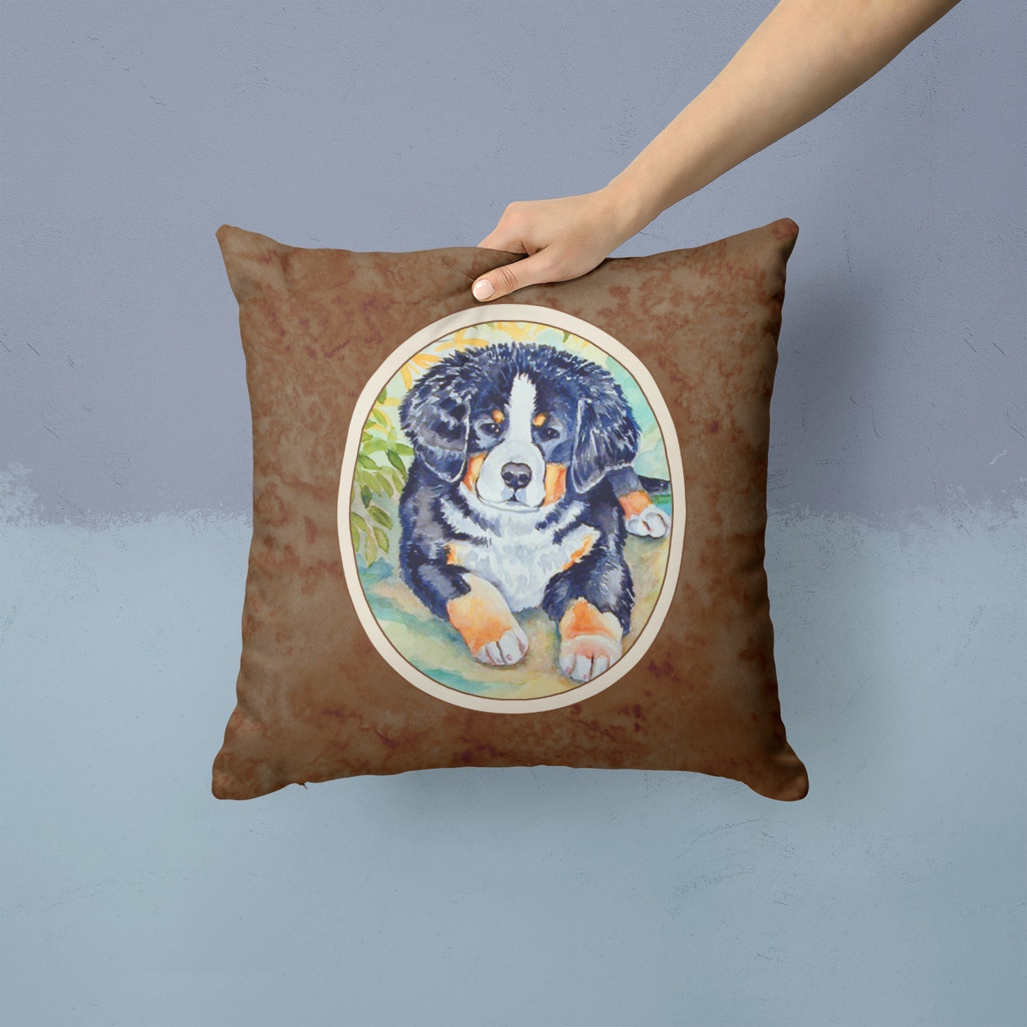 Bernese Mountain Dog Puppy Decorative Throw Pillow 14x14 Indoor Outdoor Accent Cushion, Fabric Cover with Insert for Sofa, Bed, Porch & Living Room