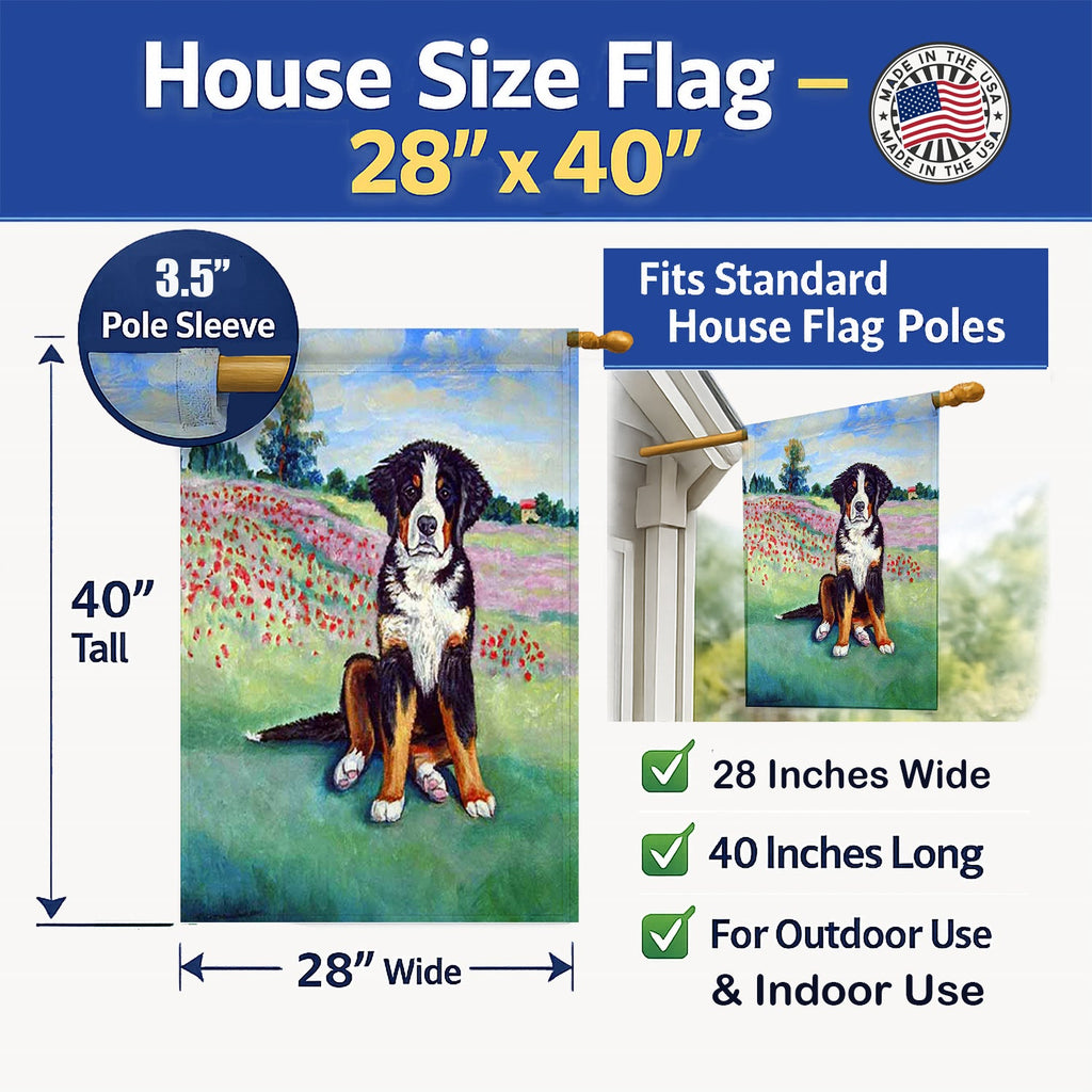 Bernese Mountain Dog House Flag 28x40 Porch Sleeve Pole Decorative Outside Yard Banner Artwork Wall Hanging, Polyester